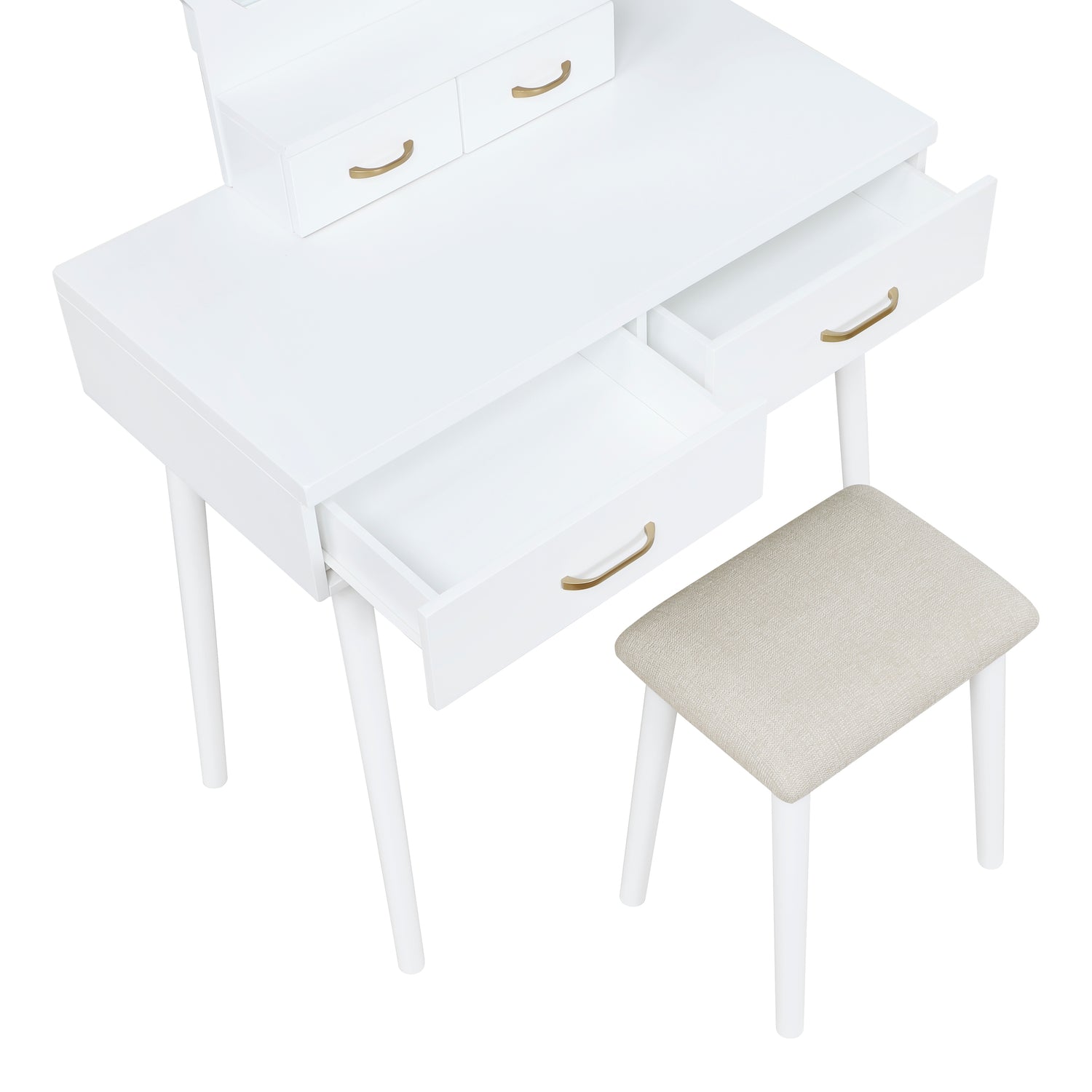 4565WH Vanity Dresser with Mirror and Stool - 4565WH