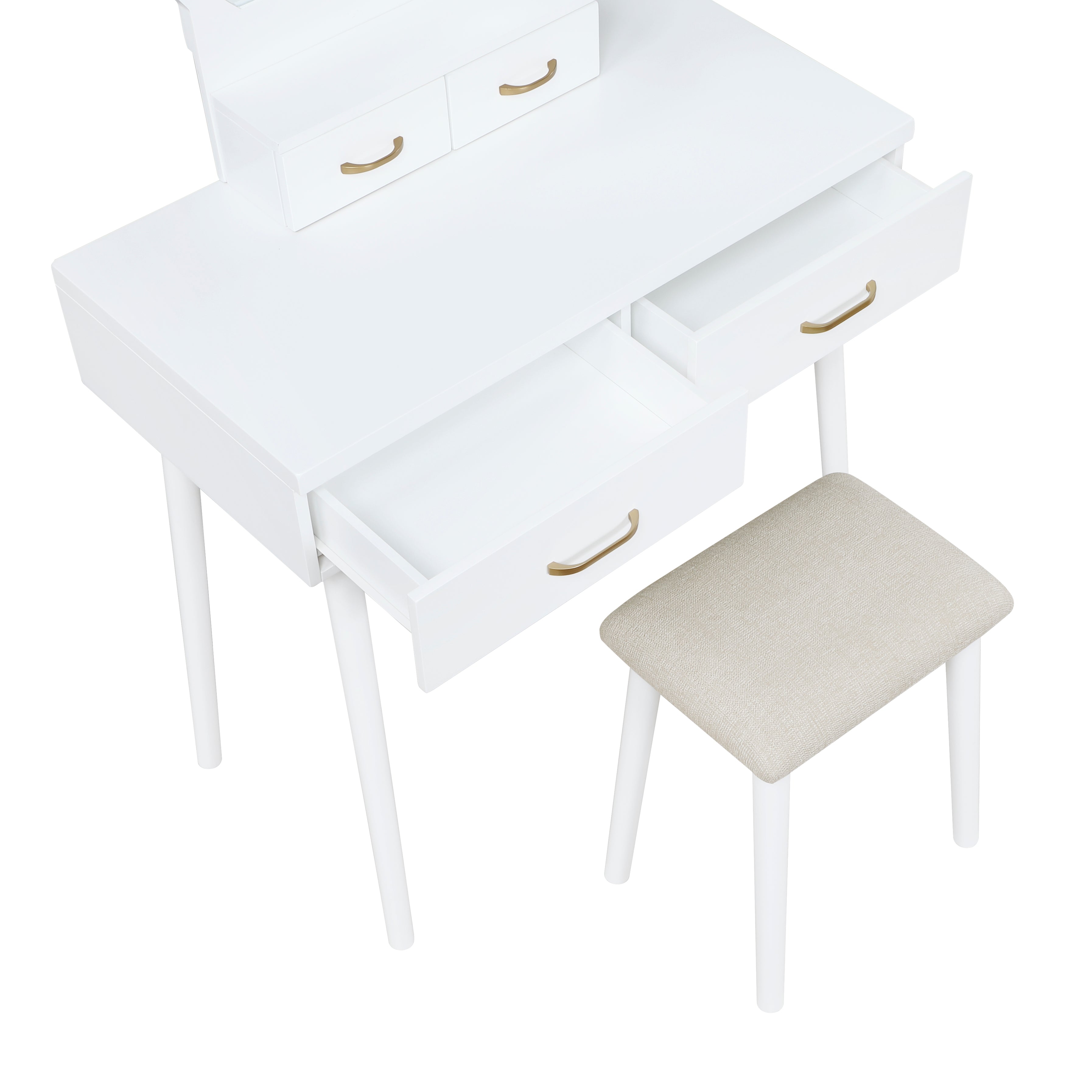 4565WH Vanity Dresser with Mirror and Stool - 4565WH