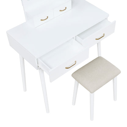 4565WH Vanity Dresser with Mirror and Stool - 4565WH