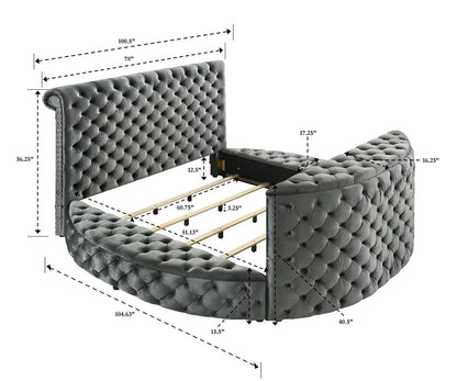 Voltare Gray Queen Upholstered Fireplace Bed with TV Lift from Crown Mark - Luna Furniture