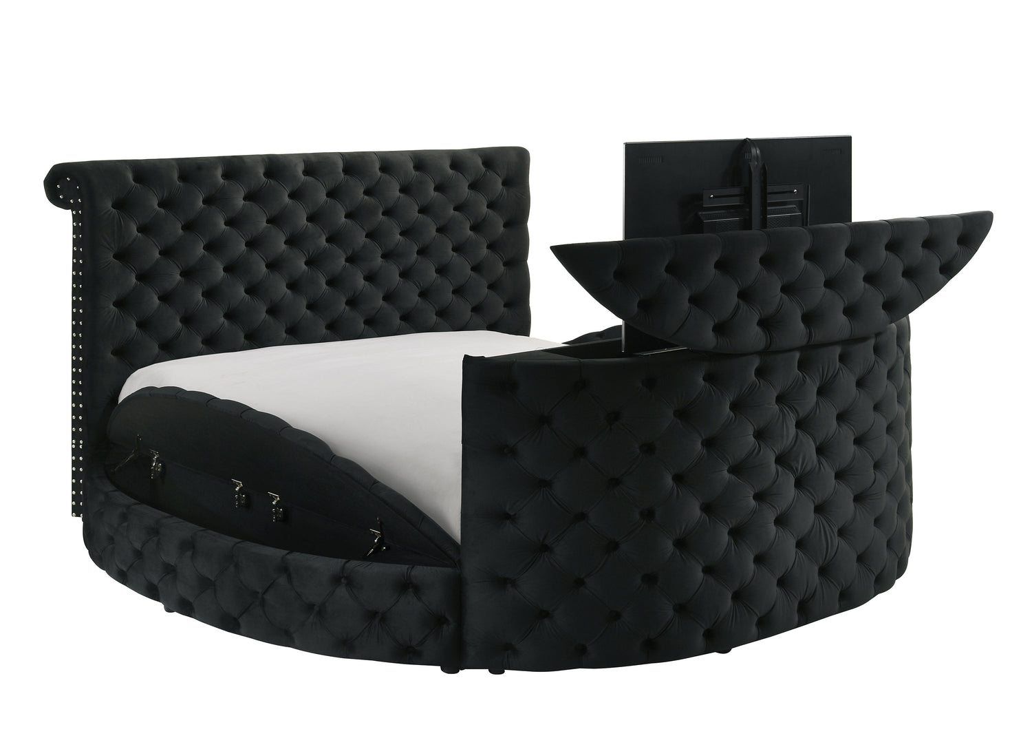 Voltare Black Queen Upholstered Fireplace Bed with TV Lift from Crown Mark - Luna Furniture