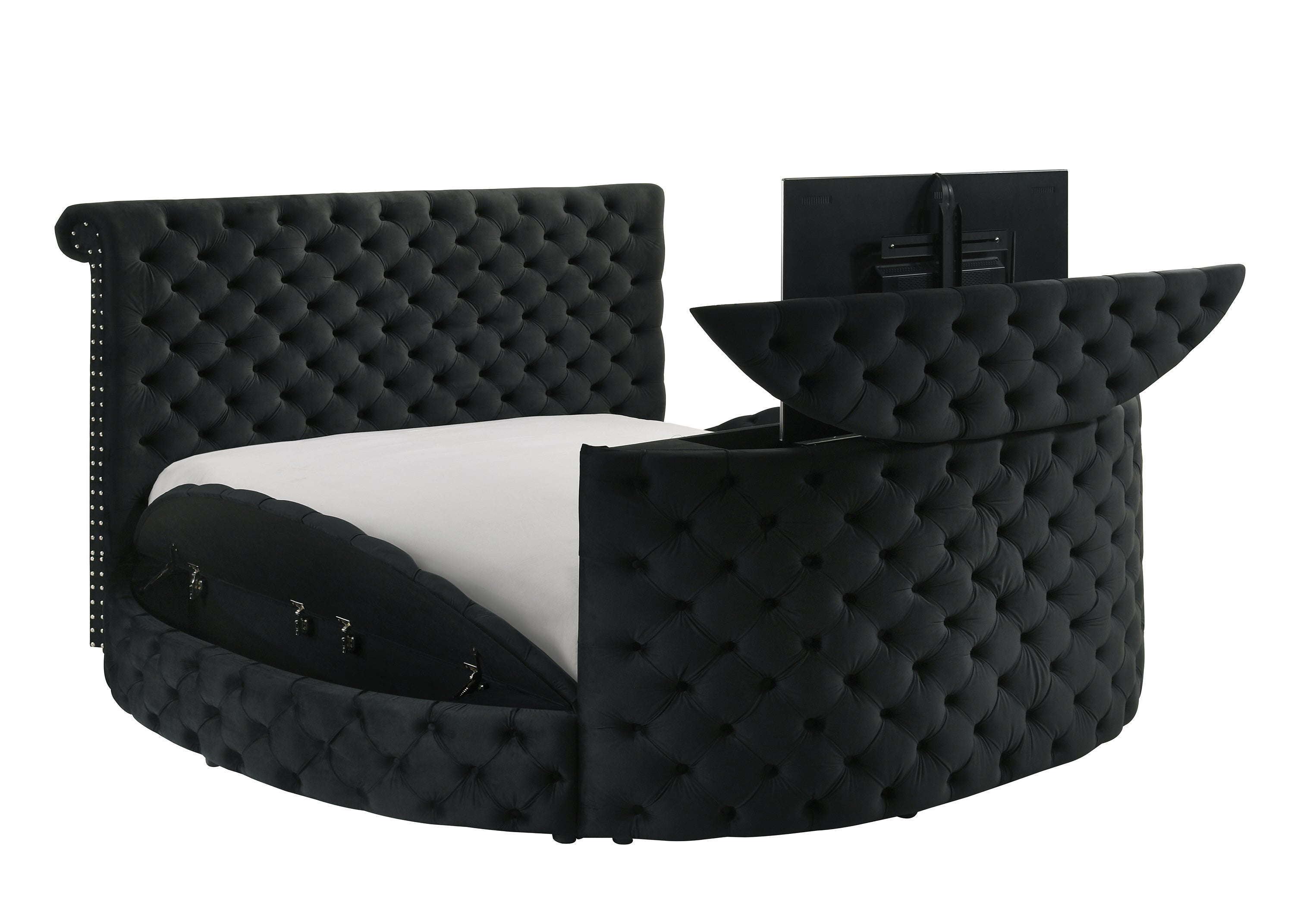 Voltare Black Queen Upholstered Fireplace Bed with TV Lift from Crown Mark - Luna Furniture