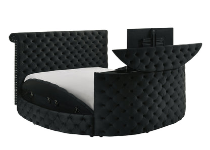 Voltare Black Queen Upholstered Fireplace Bed with TV Lift from Crown Mark - Luna Furniture