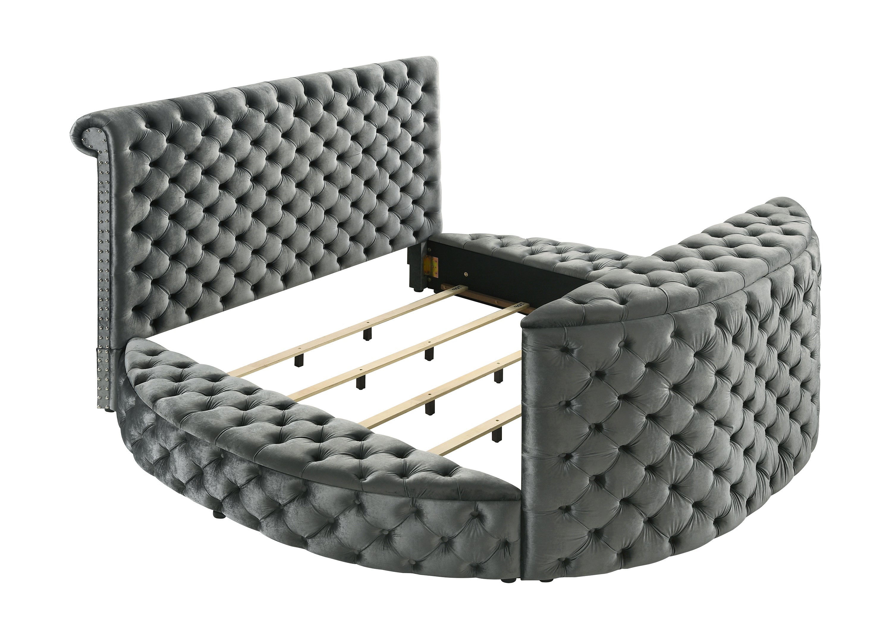 Voltare Gray Queen Upholstered Fireplace Bed with TV Lift from Crown Mark - Luna Furniture