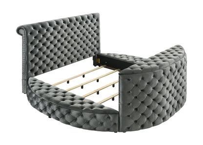 Voltare Gray Queen Upholstered Fireplace Bed with TV Lift from Crown Mark - Luna Furniture