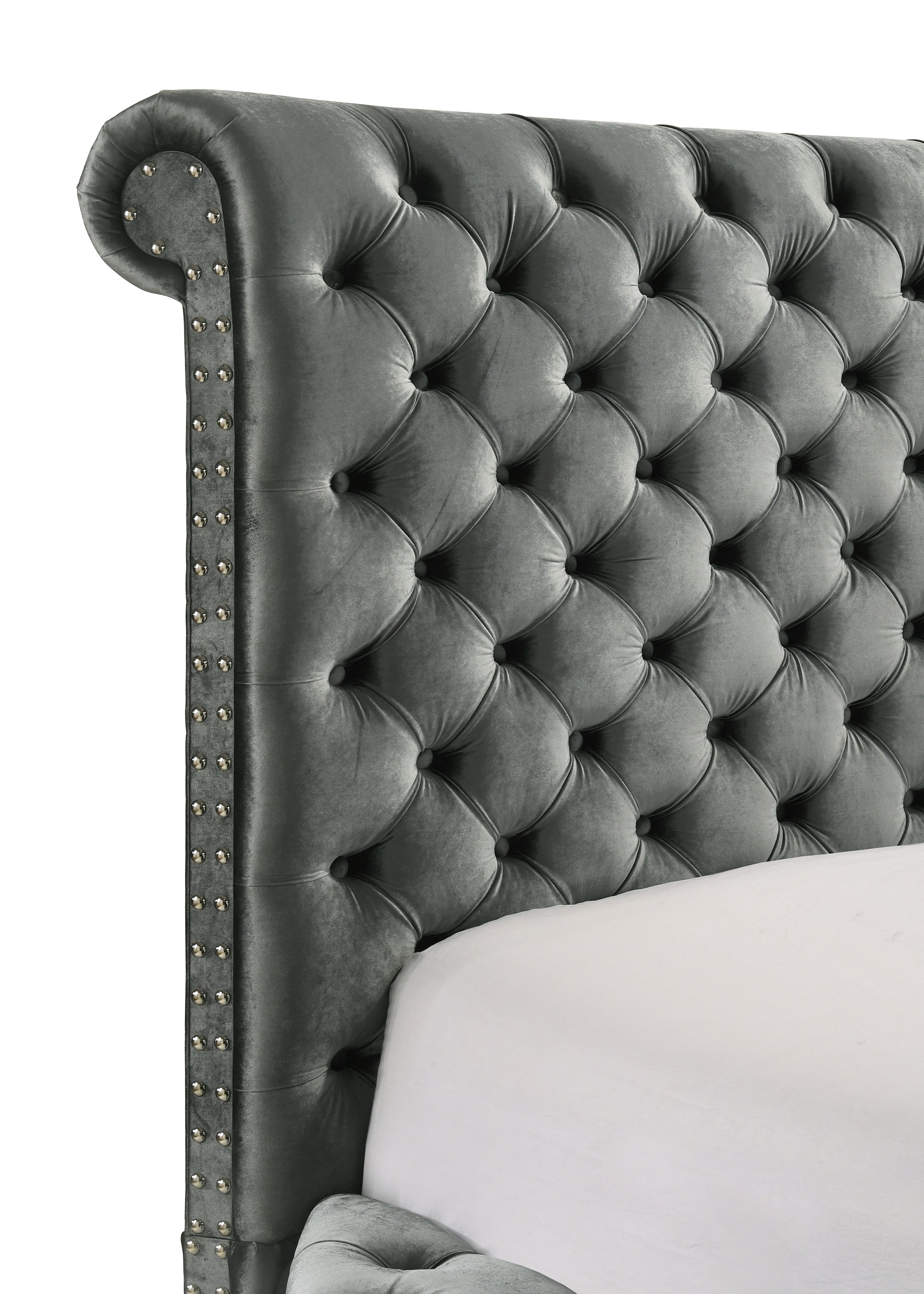 Voltare Gray Queen Upholstered Fireplace Bed with TV Lift from Crown Mark - Luna Furniture