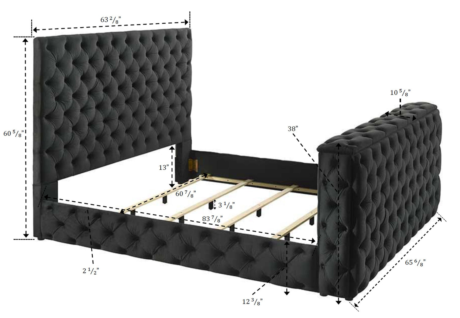 Josephine Black Queen Upholstered Panel Bed with TV Lift from Crown Mark - Luna Furniture