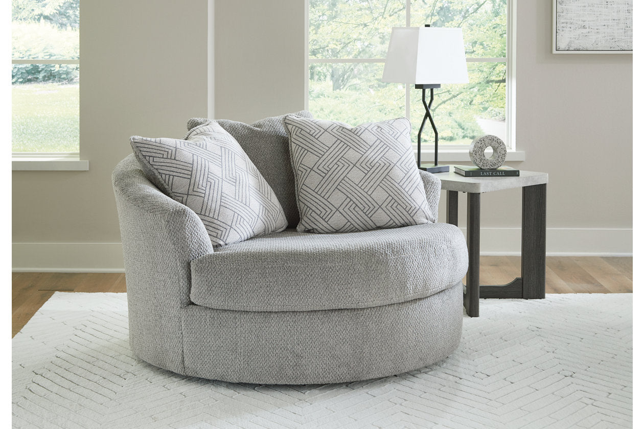 Casselbury Cement Oversized Swivel Chair and Ottoman -  Ashley - Luna Furniture
