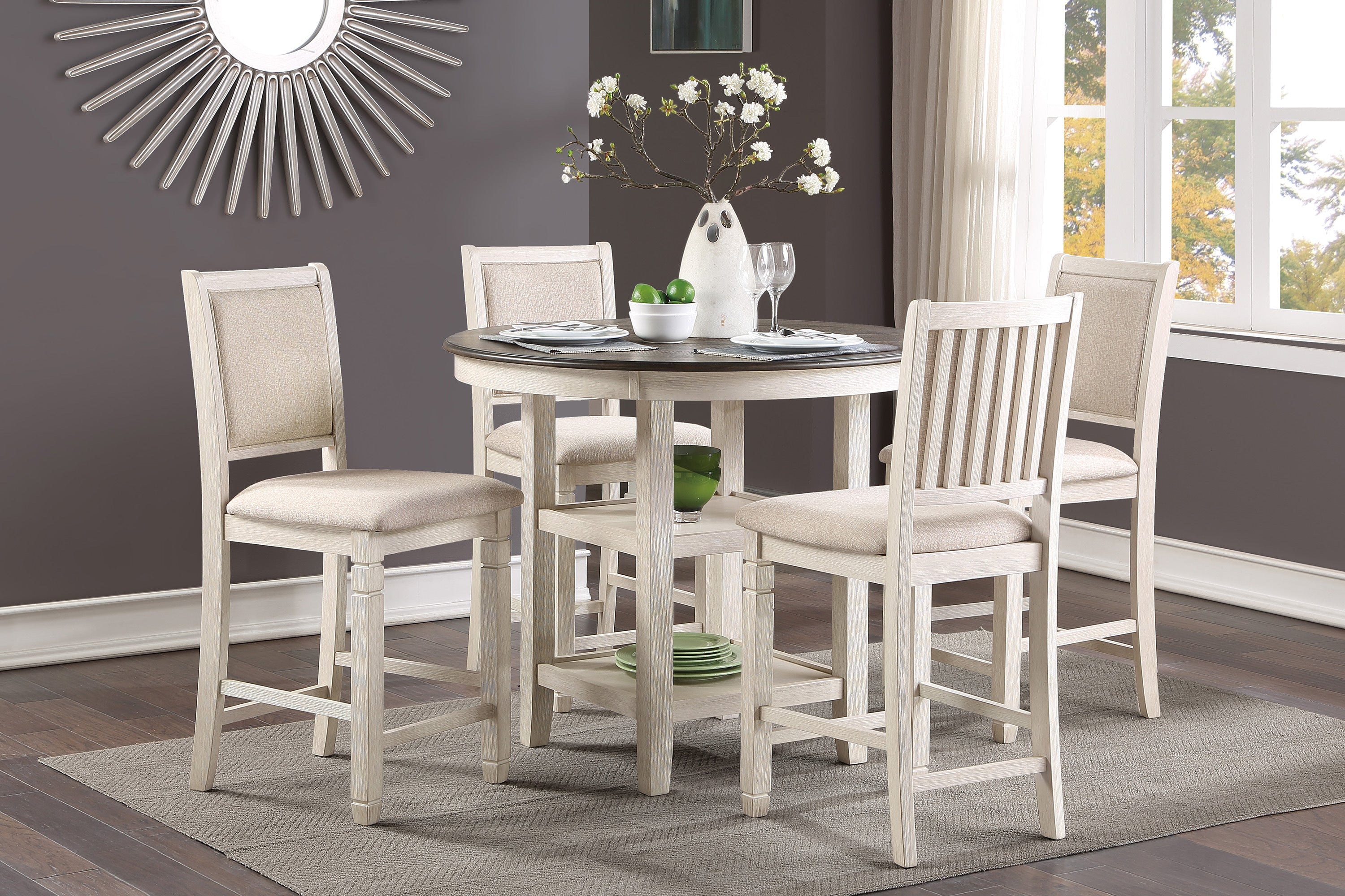 Asher Antique White/Brown Counter Height Set from Homelegance - Luna Furniture