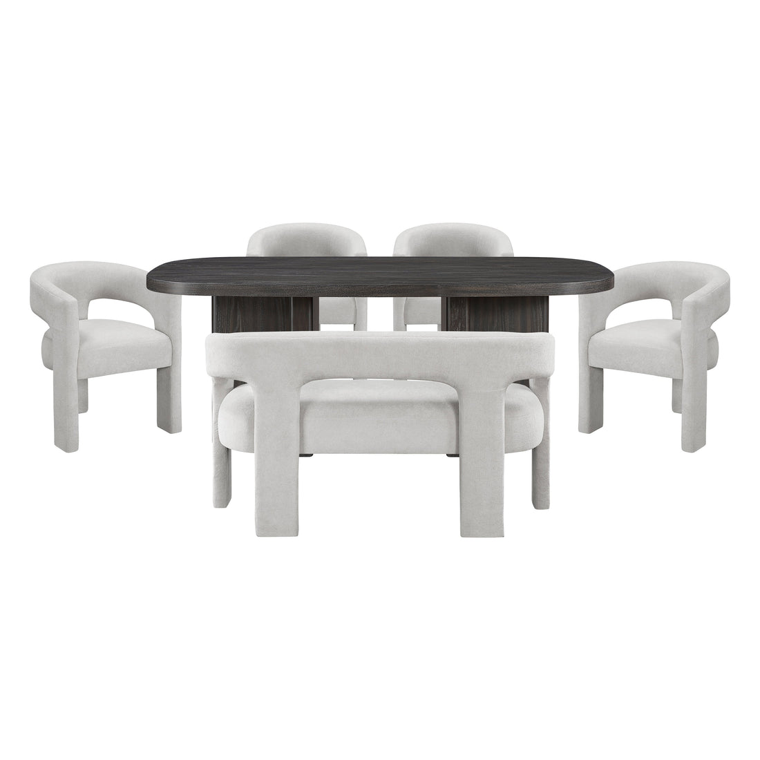 Marais Ebony/Light Gray Boucle 6-Piece Dining Set with Bench from Homelegance - Luna Furniture