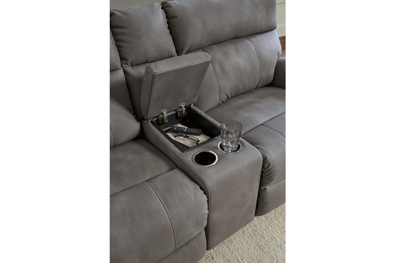 Next-Gen DuraPella Slate 3-Piece Power Reclining Sectional Loveseat with Console -  Ashley - Luna Furniture