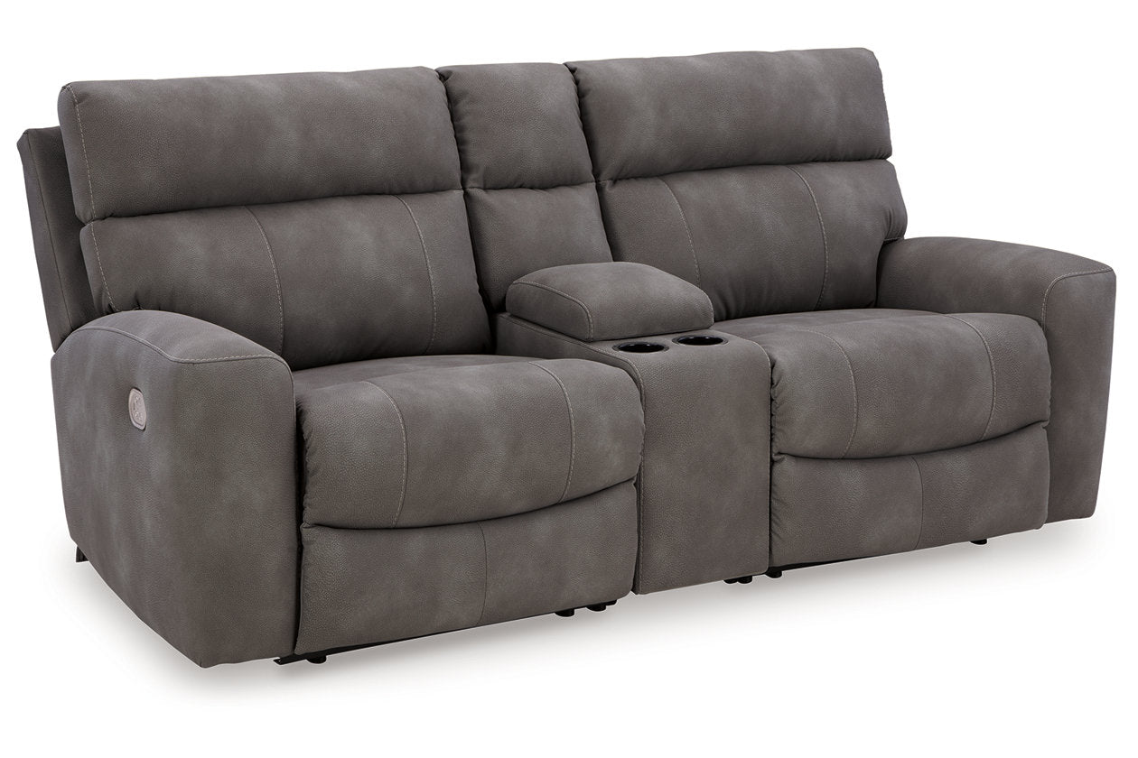 Next-Gen DuraPella Slate 3-Piece Power Reclining Sectional Loveseat with Console -  Ashley - Luna Furniture