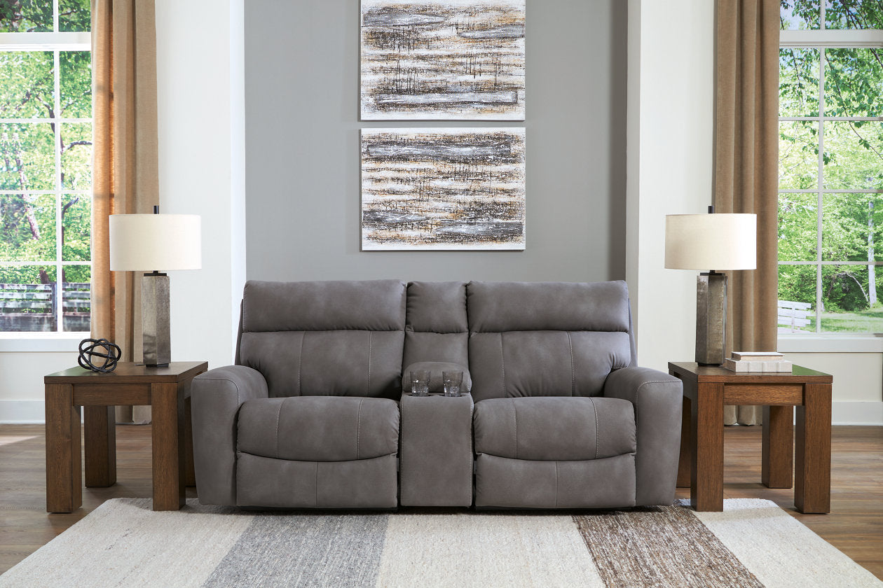 Next-Gen DuraPella Slate 3-Piece Power Reclining Sectional Loveseat with Console -  Ashley - Luna Furniture