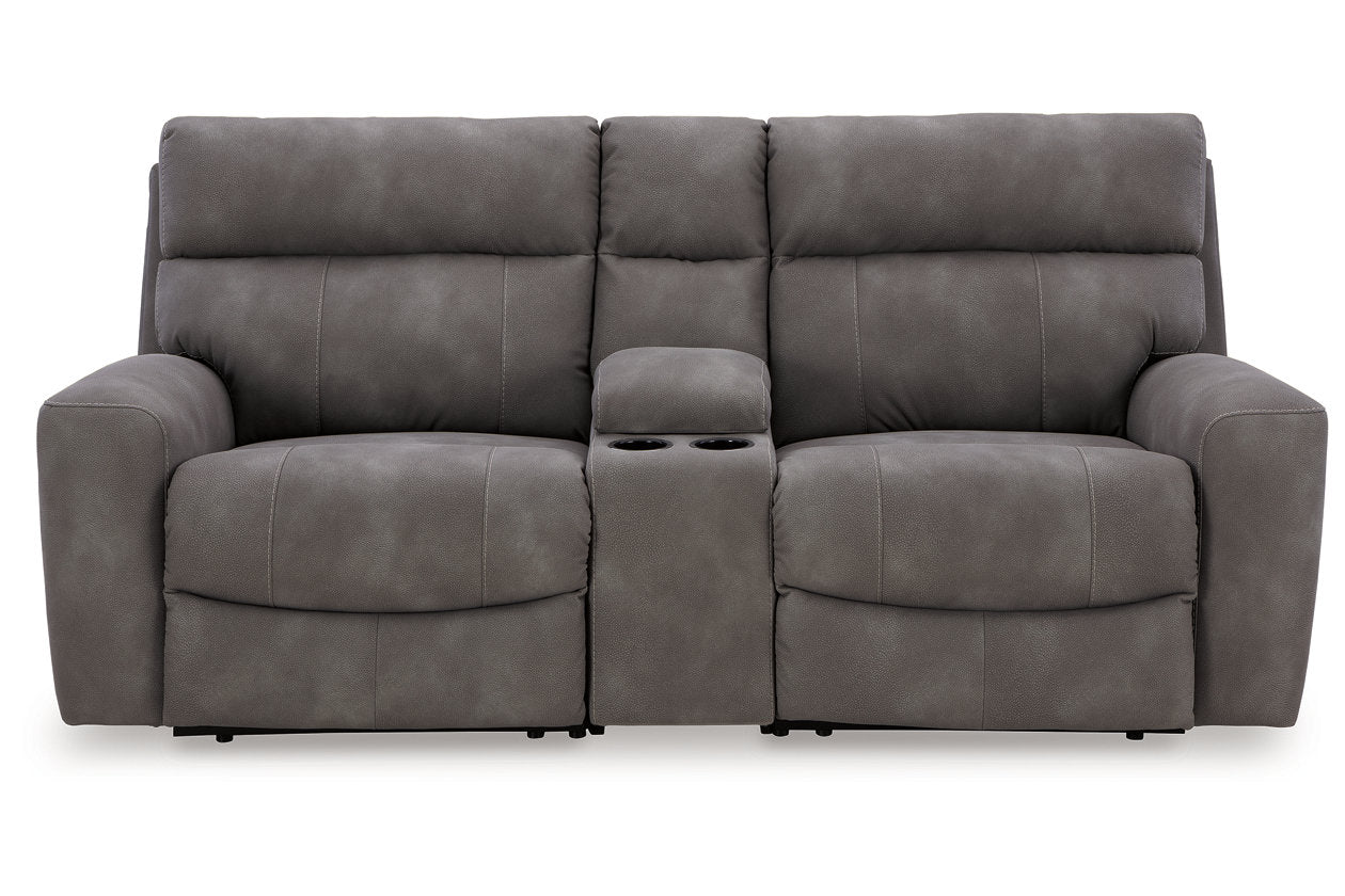 Next-Gen DuraPella Slate 3-Piece Power Reclining Sectional Loveseat with Console -  Ashley - Luna Furniture