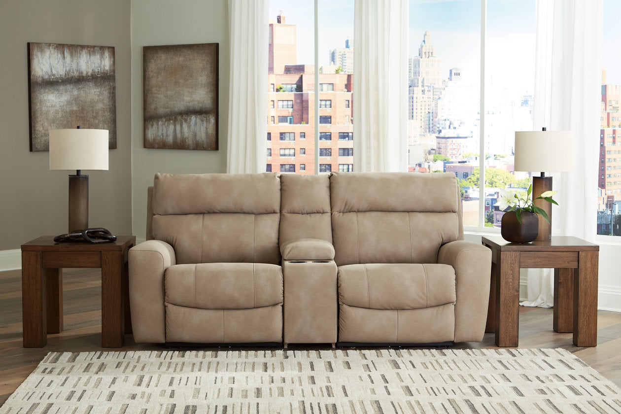 Next-Gen DuraPella Sand 3-Piece Power Reclining Sectional Loveseat with Console -  Ashley - Luna Furniture