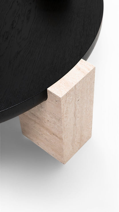 674 Black-Travertine Coffee with End Table - 674-675 BKT-COFEND