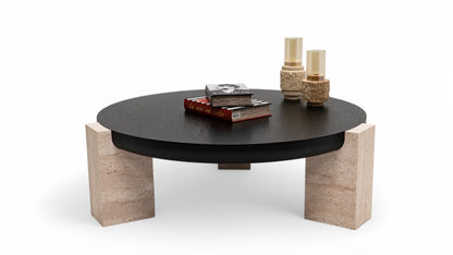674 Black-Travertine Coffee with End Table - 674-675 BKT-COFEND
