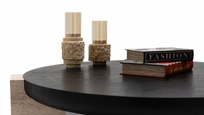 674 Black-Travertine Coffee with End Table - 674-675 BKT-COFEND