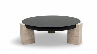 674 Black-Travertine Coffee with End Table - 674-675 BKT-COFEND