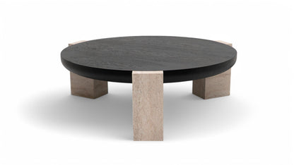 674 Black-Travertine Coffee with End Table - 674-675 BKT-COFEND