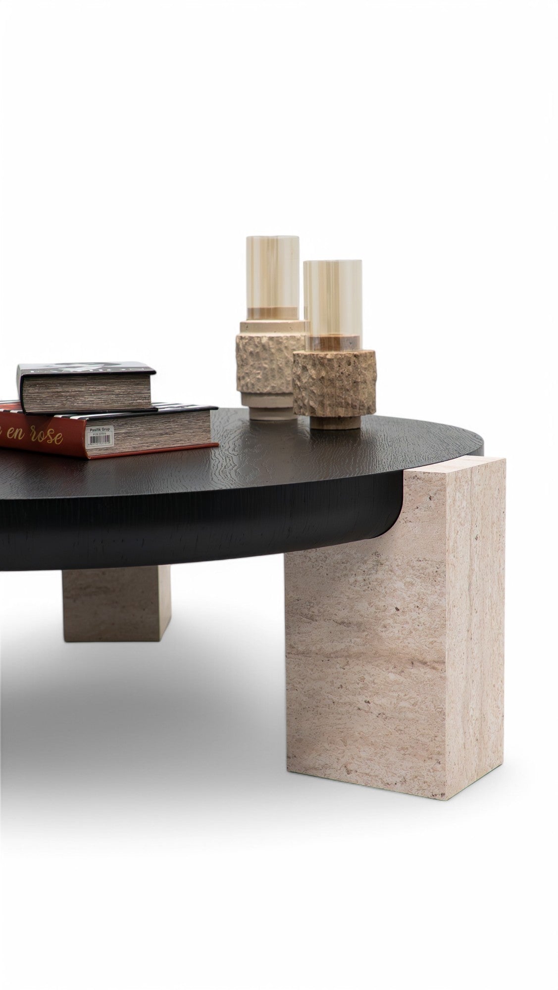 674 Black-Travertine Coffee with End Table - 674-675 BKT-COFEND
