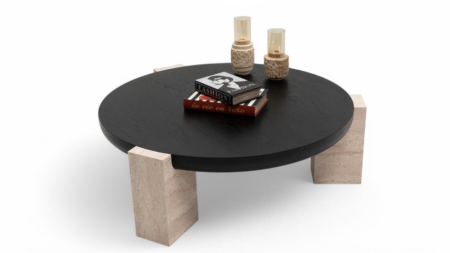 674 Black-Travertine Coffee with End Table - 674-675 BKT-COFEND