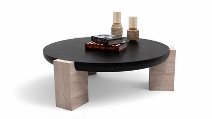 674 Black-Travertine Coffee with End Table - 674-675 BKT-COFEND