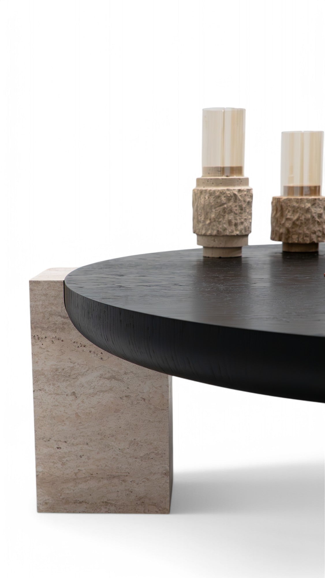 674 Black-Travertine Coffee with End Table - 674-675 BKT-COFEND