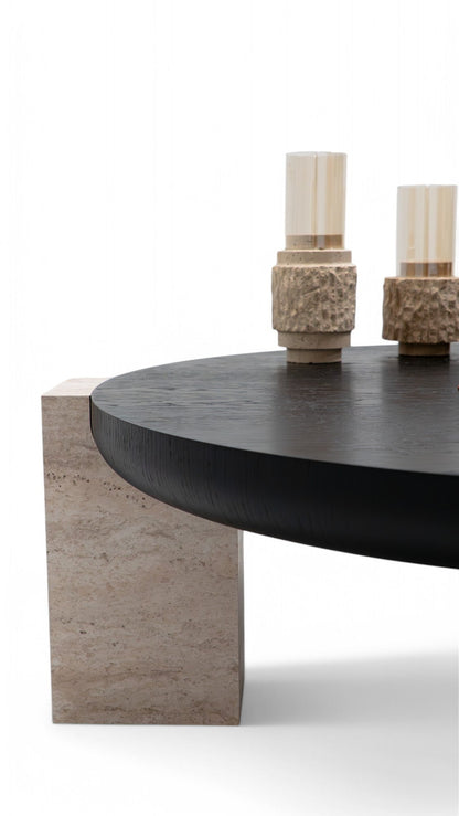674 Black-Travertine Coffee with End Table - 674-675 BKT-COFEND