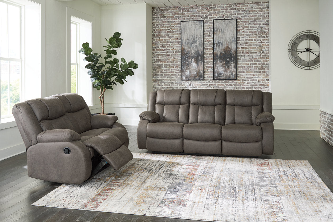First Base Gunmetal Reclining Sofa, Loveseat and Recliner -  Ashley - Luna Furniture