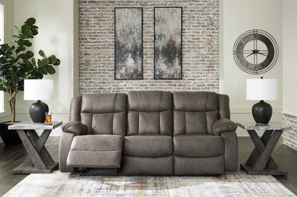 First Base Gunmetal Reclining Sofa, Loveseat and Recliner -  Ashley - Luna Furniture