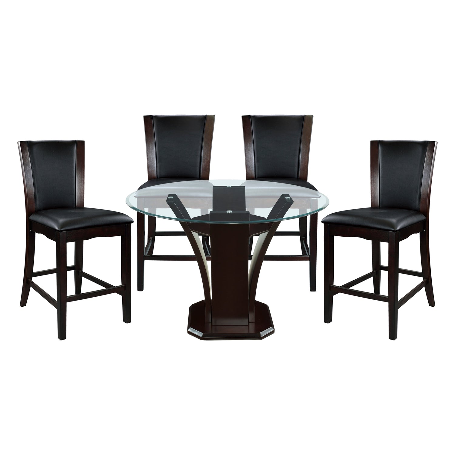 Daisy Espresso/Dark Brown 5-Piece 48" Glass-Top Round Counter Height Set from Homelegance - Luna Furniture