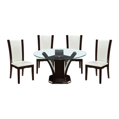 Daisy Espresso/White 5-Piece 48" Glass-Top Round Dining Room Set from Homelegance - Luna Furniture
