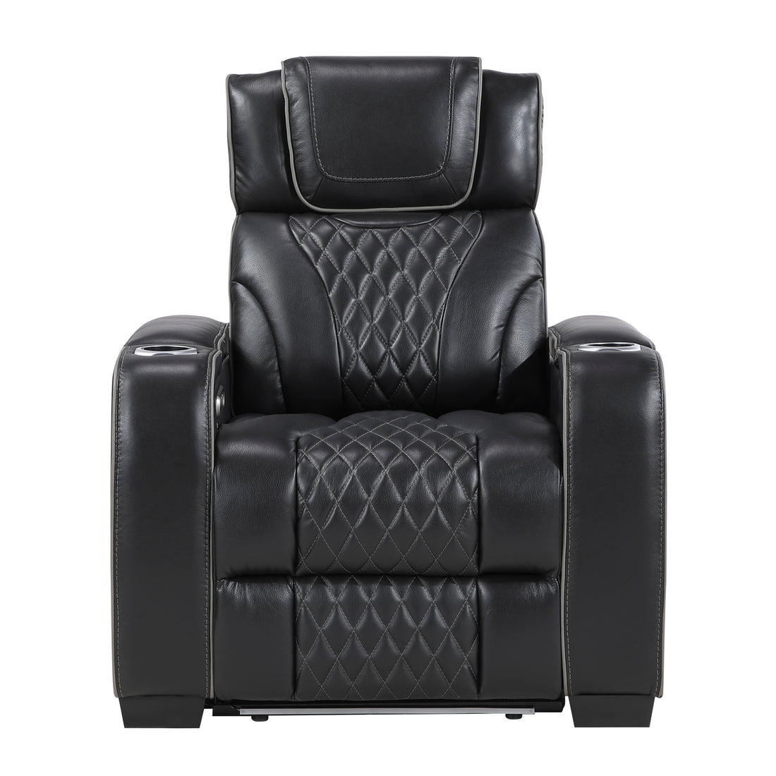 8449BK-1PWHM Power Reclining Chair with Power Headrest, Storage Arms with Cup Holders, Air Massage and Heat, LED Lighting and Charging Ports - 8449BK-1PWHM