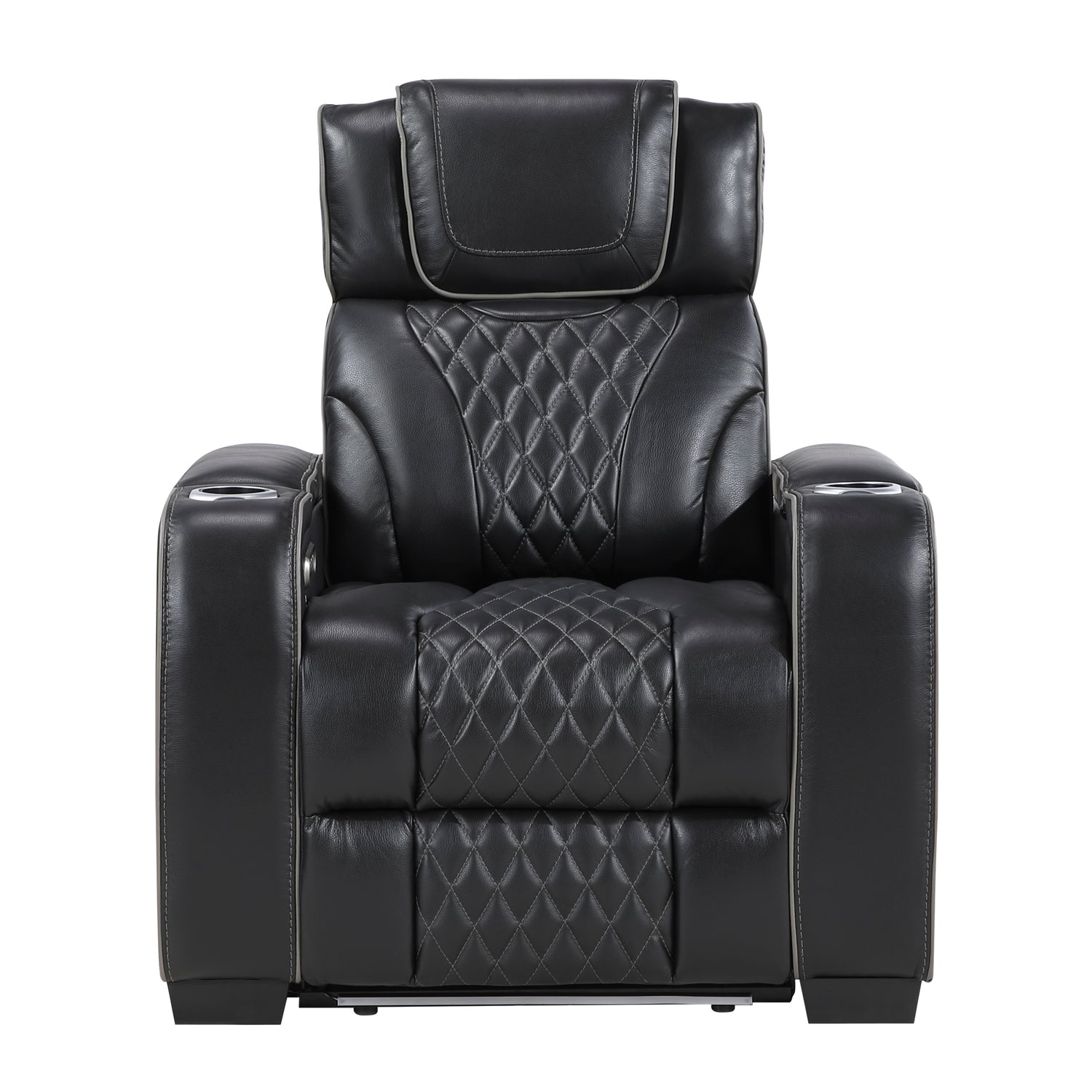 8449BK-1PWHM Power Reclining Chair with Power Headrest, Storage Arms with Cup Holders, Air Massage and Heat, LED Lighting and Charging Ports - 8449BK-1PWHM