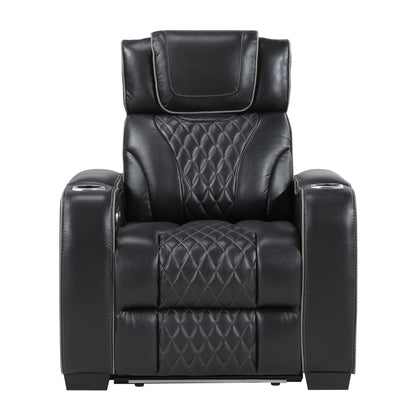 8449BK-1PWHM Power Reclining Chair with Power Headrest, Storage Arms with Cup Holders, Air Massage and Heat, LED Lighting and Charging Ports - 8449BK-1PWHM