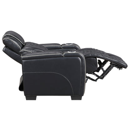 8449BK-1PWHM Power Reclining Chair with Power Headrest, Storage Arms with Cup Holders, Air Massage and Heat, LED Lighting and Charging Ports - 8449BK-1PWHM