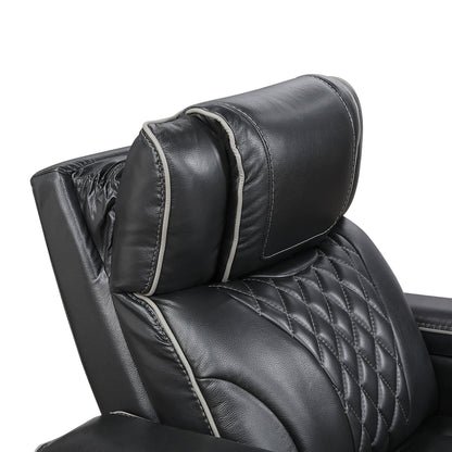 8449BK-1PWHM Power Reclining Chair with Power Headrest, Storage Arms with Cup Holders, Air Massage and Heat, LED Lighting and Charging Ports - 8449BK-1PWHM