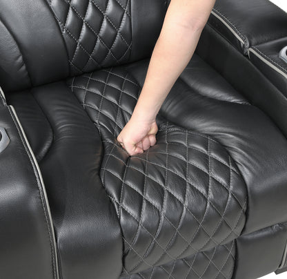 8449BK-1PWHM Power Reclining Chair with Power Headrest, Storage Arms with Cup Holders, Air Massage and Heat, LED Lighting and Charging Ports - 8449BK-1PWHM