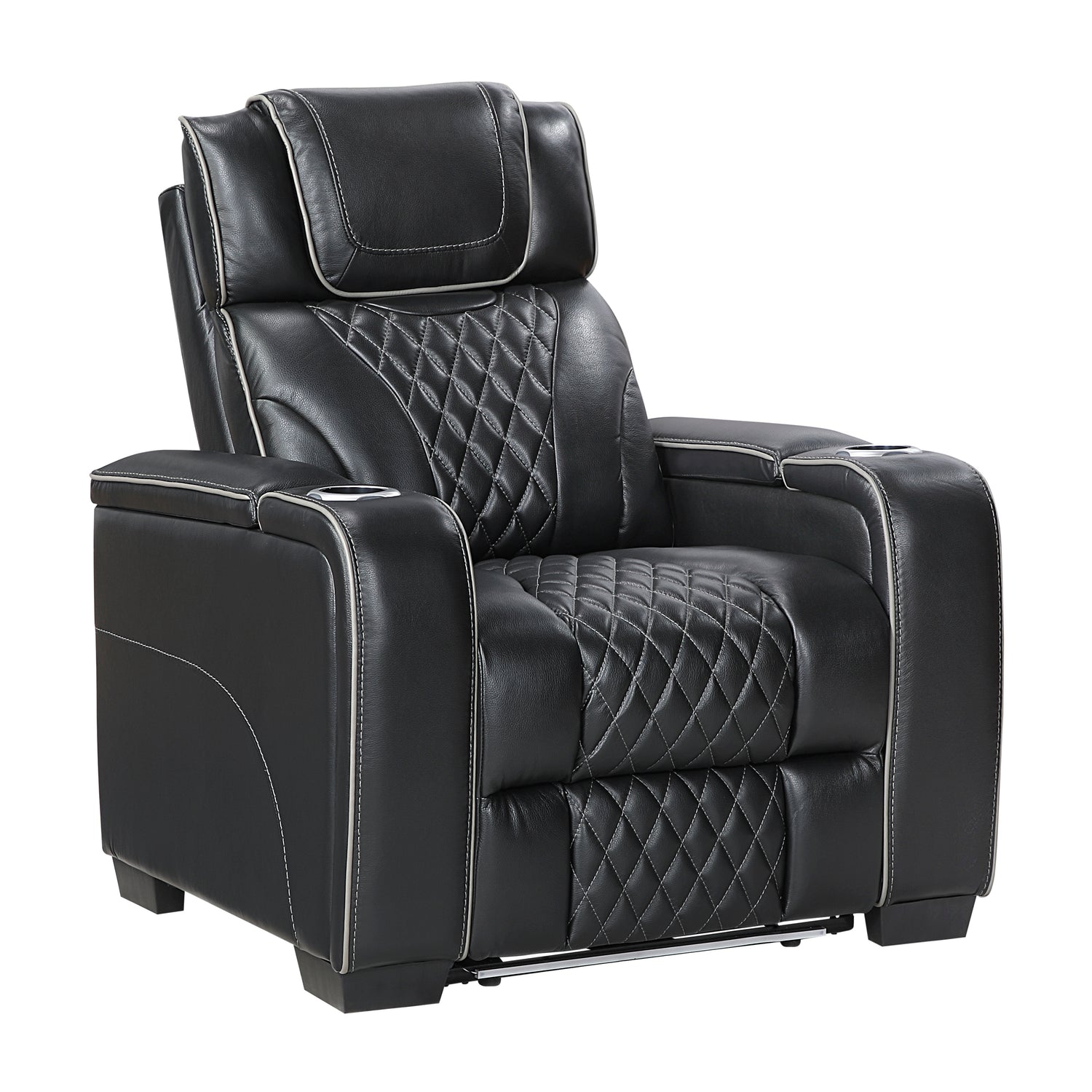 8449BK-1PWHM Power Reclining Chair with Power Headrest, Storage Arms with Cup Holders, Air Massage and Heat, LED Lighting and Charging Ports - 8449BK-1PWHM