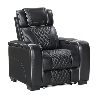 8449BK-1PWHM Power Reclining Chair with Power Headrest, Storage Arms with Cup Holders, Air Massage and Heat, LED Lighting and Charging Ports - 8449BK-1PWHM