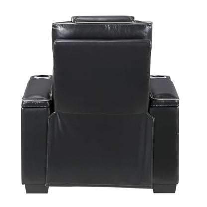 8449BK-1PWHM Power Reclining Chair with Power Headrest, Storage Arms with Cup Holders, Air Massage and Heat, LED Lighting and Charging Ports - 8449BK-1PWHM