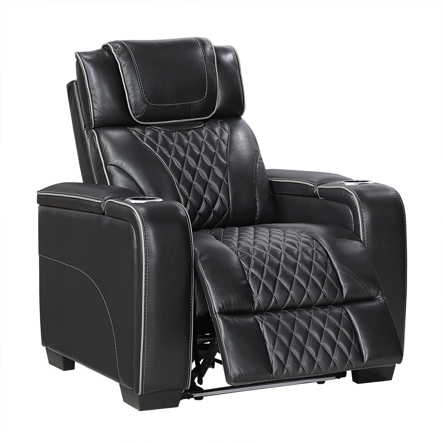 8449BK-1PWHM Power Reclining Chair with Power Headrest, Storage Arms with Cup Holders, Air Massage and Heat, LED Lighting and Charging Ports - 8449BK-1PWHM