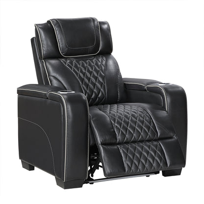 8449BK-1PWHM Power Reclining Chair with Power Headrest, Storage Arms with Cup Holders, Air Massage and Heat, LED Lighting and Charging Ports - 8449BK-1PWHM