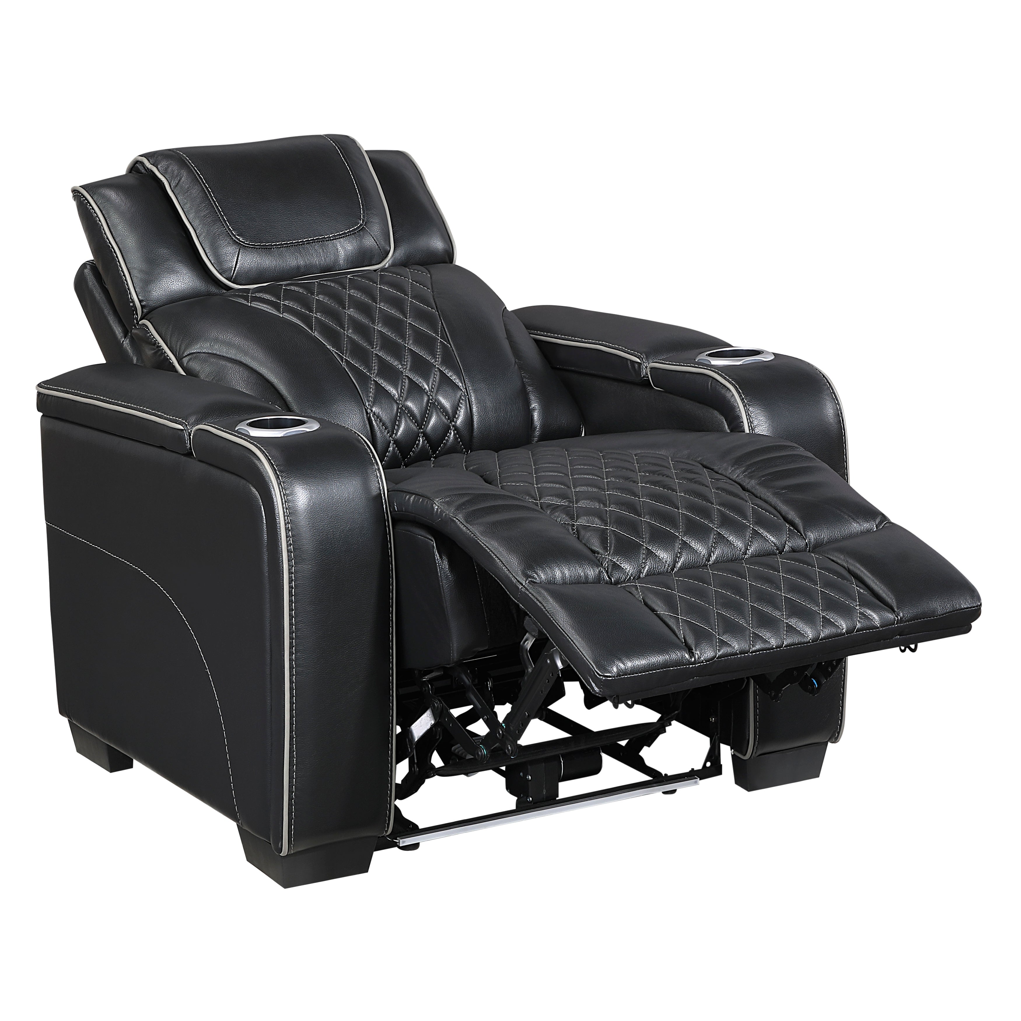 8449BK-1PWHM Power Reclining Chair with Power Headrest, Storage Arms with Cup Holders, Air Massage and Heat, LED Lighting and Charging Ports - 8449BK-1PWHM