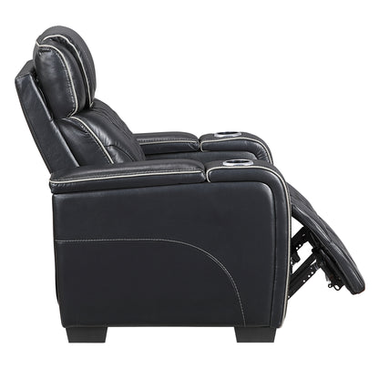 8449BK-1PWHM Power Reclining Chair with Power Headrest, Storage Arms with Cup Holders, Air Massage and Heat, LED Lighting and Charging Ports - 8449BK-1PWHM