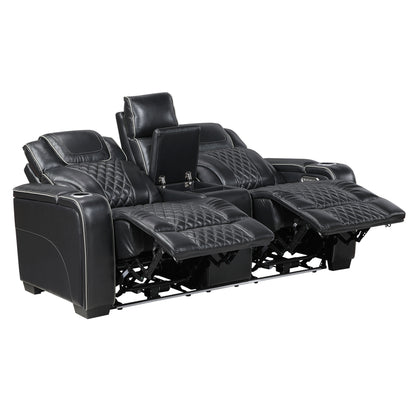 8449BK-2PWHM Power Double Reclining Love Seat with Center Console, Power Headrests, Storage Arms with Cup Holders, Wireless charger, Air Massage and Heat, LED Lighting and Charging Ports - 8449BK-2PWHM