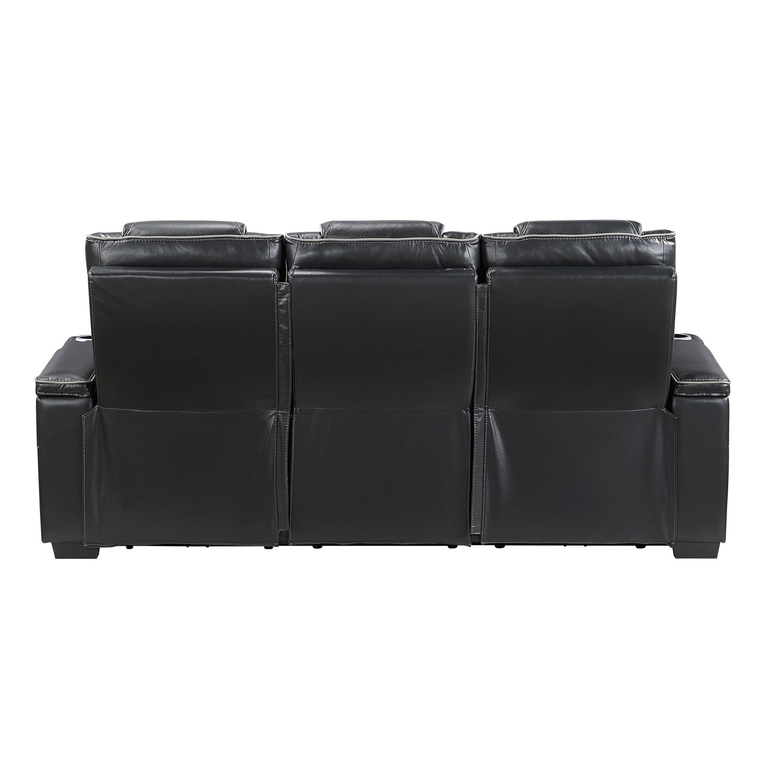 8449BK-3PWHM Power Double Reclining Sofa with Center Drop-Down Cup Holders, Power Headrests, Storage Arms with Cup holders, Reading Lights, Wireless Charger, Air Massage and Heat, LED Lighting and Charging Ports - 8449BK-3PWHM