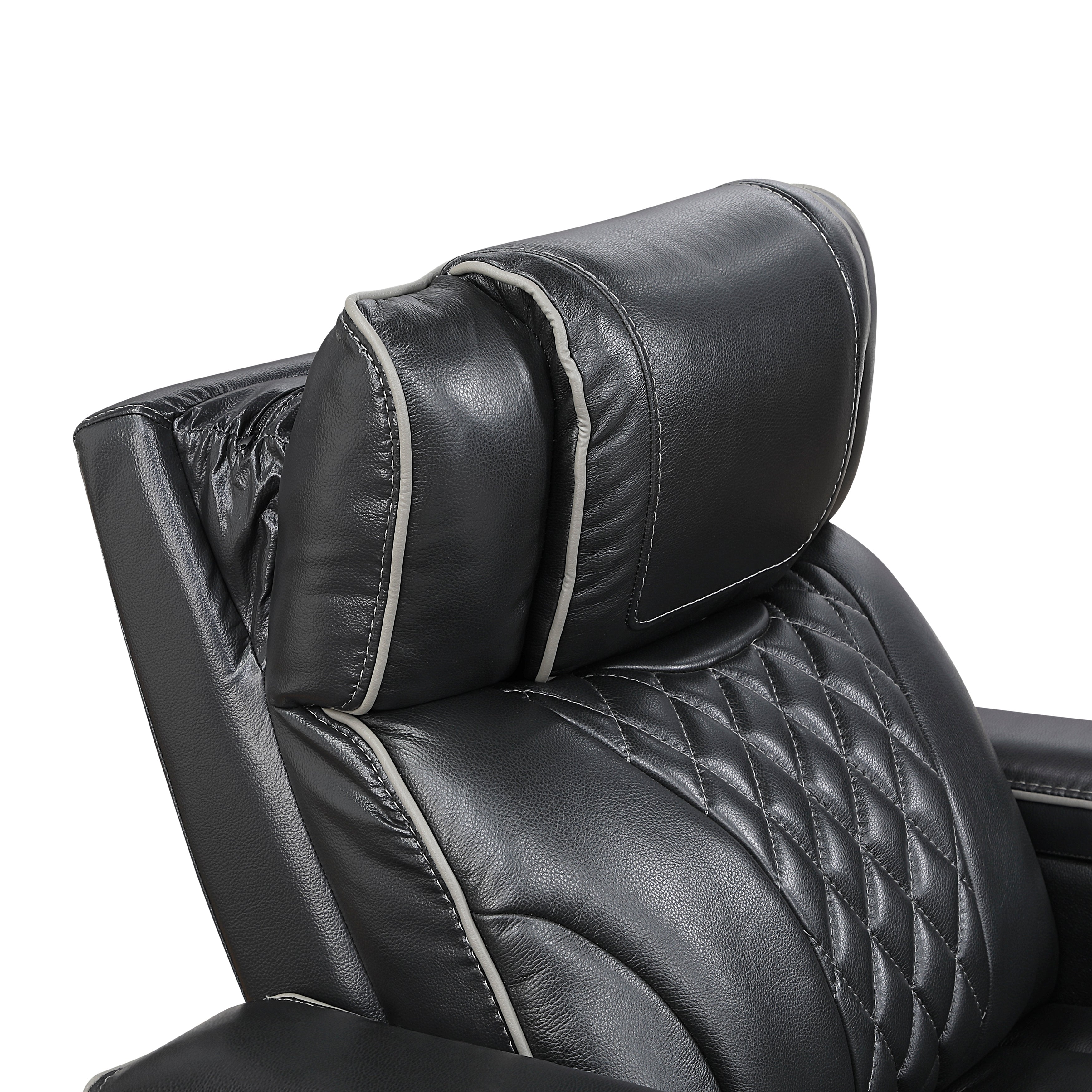 8449BK-3PWHM Power Double Reclining Sofa with Center Drop-Down Cup Holders, Power Headrests, Storage Arms with Cup holders, Reading Lights, Wireless Charger, Air Massage and Heat, LED Lighting and Charging Ports - 8449BK-3PWHM