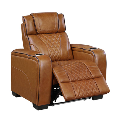 8449BR-1PWHM Power Reclining Chair with Power Headrest, Storage Arms with Cup Holders, Air Massage and Heat, LED Lighting and Charging Ports - 8449BR-1PWHM